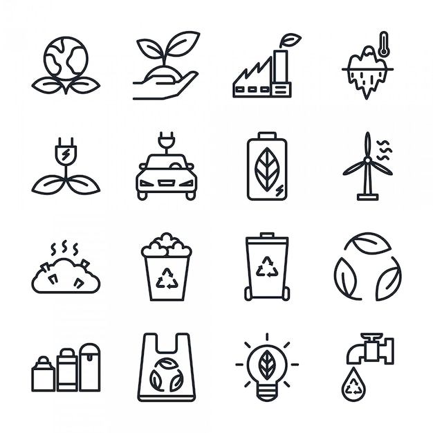 ECO overzicht icon set, energie recycling pictogram