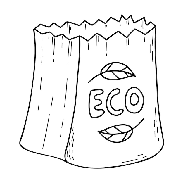 Eco paper grocery bag outline hand drawing eco friendly package Environmental protection