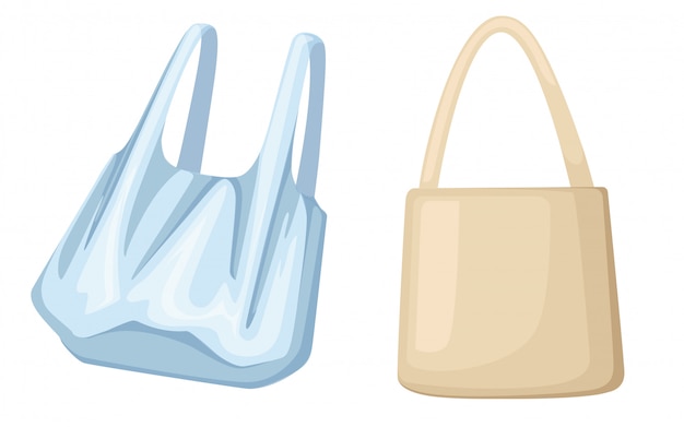 Eco paper and plastic bags. ecology pollution problem.   illustration  on white background