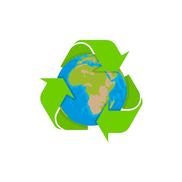 Vector eco planet earth and recycling symbol flat