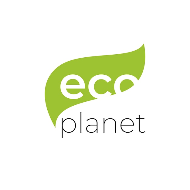 eco planet logo with green leaves. natural, eco. natural badge for green company. vector minimalistic logo.