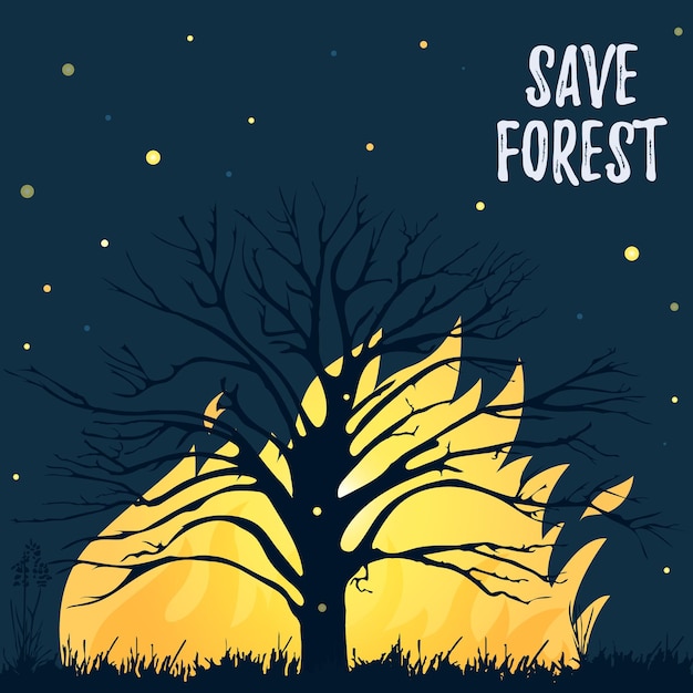 Eco Poster save forests Burning tree silhouette