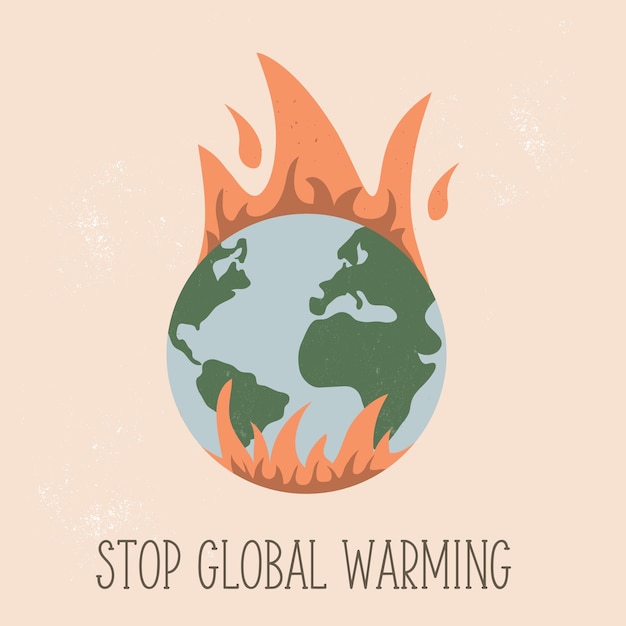 Eco poster with globe in flame global warming concept