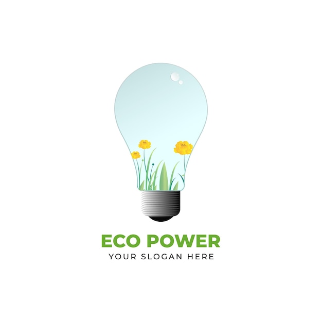 Eco power logo with a light bulb and flowers