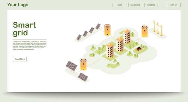 Eco power webpage vector template with isometric landing page