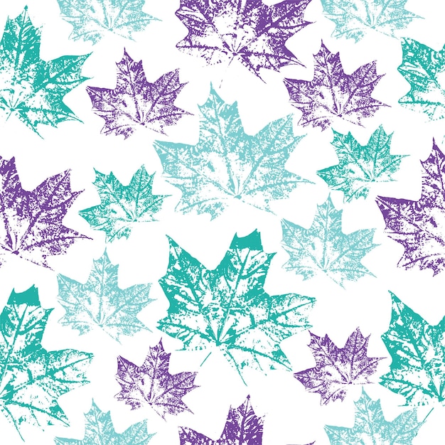 Eco print from autumn leaves. Seamless floral pattern in leaves of ash, birch.