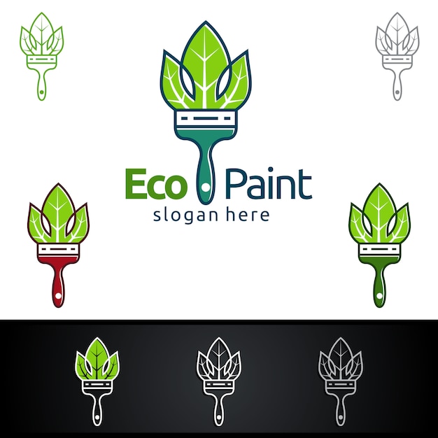 Eco schilderij logo met kwast en blad organische concept