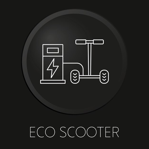 Eco scooter vector lijn pictogram op 3D-knop geïsoleerd op zwarte achtergrond Premium Vector