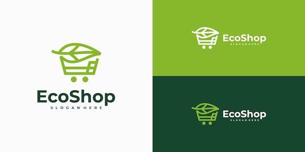 Дизайн логотипа эко-магазина, комбинация тележки и полотна