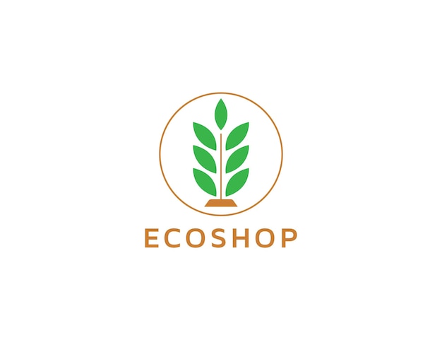 Logo del negozio ecologico con illustrazione a foglia