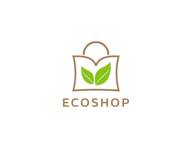 Eco shop logo with shopping bag and leaf illustration