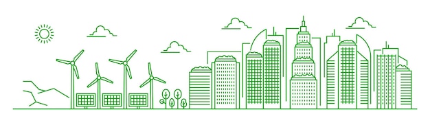 Eco-stadslandschap met groene energiegebouwen
