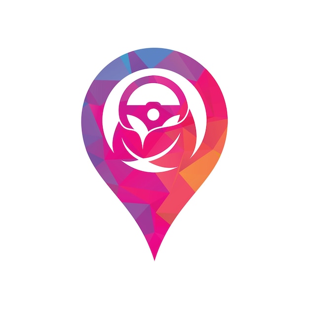 Eco steering wheel vector logo design Steering wheel and map pin shape symbol or icon