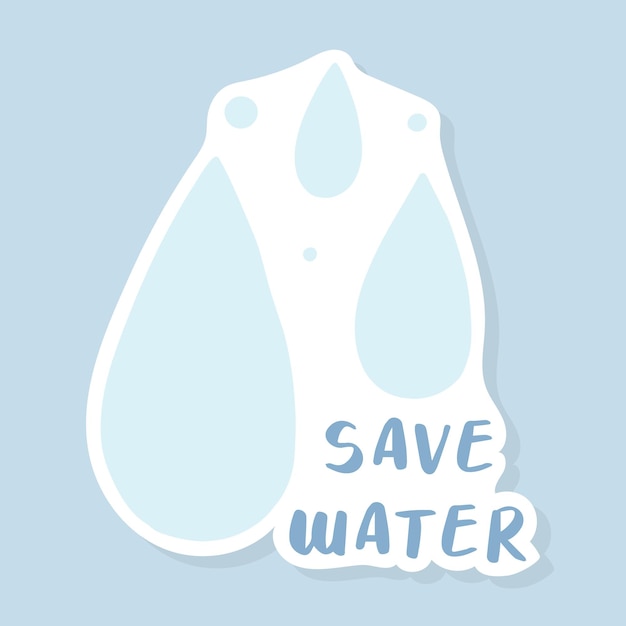 Eco sticker save water Vector illustration Flat hand drawn style