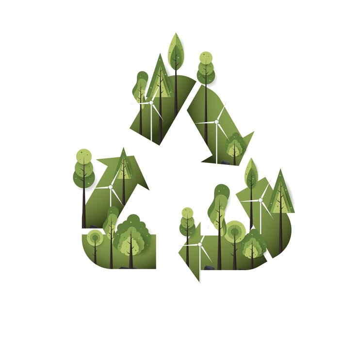 Vector eco style green forest on recycle symbol background paper design vector illustration