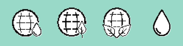 에코 시스템 아이콘 설정 생태학 아이콘 비즈니스 및 광고에 대 한 환경 개념 픽셀 스타일 벡터 라인 아이콘을 저장
