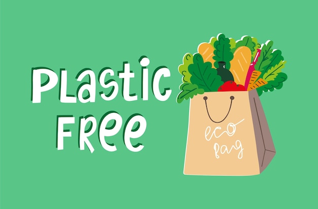 Vector eco tas plastic gratis concept hand getekende illustratie