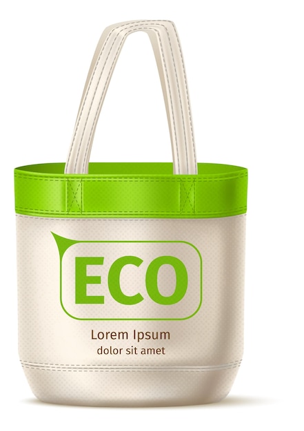 Vector eco tote handtas realistische mockup groene boodschappentas geïsoleerd op een witte achtergrond