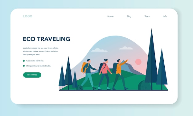ベクトル エコツーリズムとエコ旅行のウェブバナーまたはランディングページ