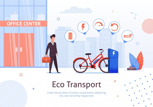 Eco Transport and Businessman at Office Center Building and