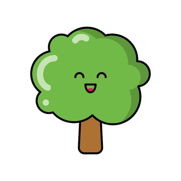 Eco tree for patches badges stickers logos funny cartoon character icon in asian japanese kawaii