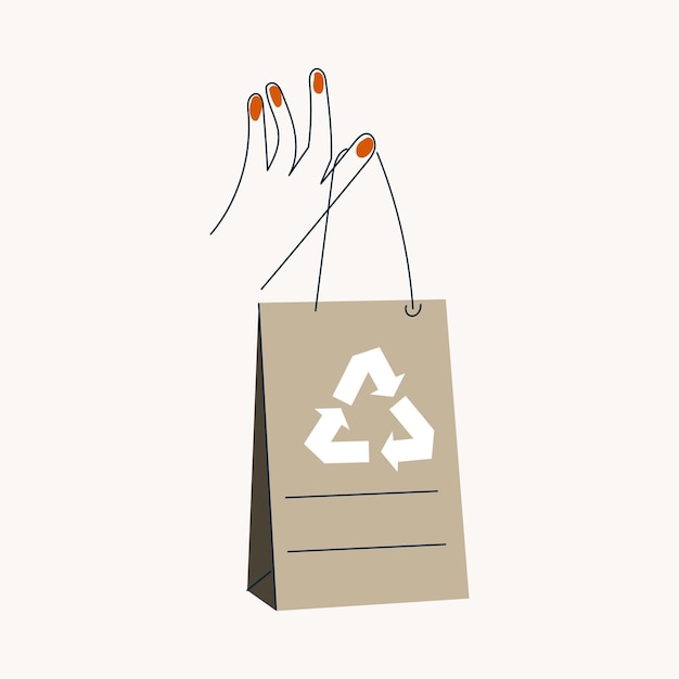 Eco vriendelijke herbruikbare en recycle kraft tas Recycling nul afval ga groen concept Papier pack Ecovriendelijk winkelen kartonnen ambachtelijke pack platte vectorillustratie