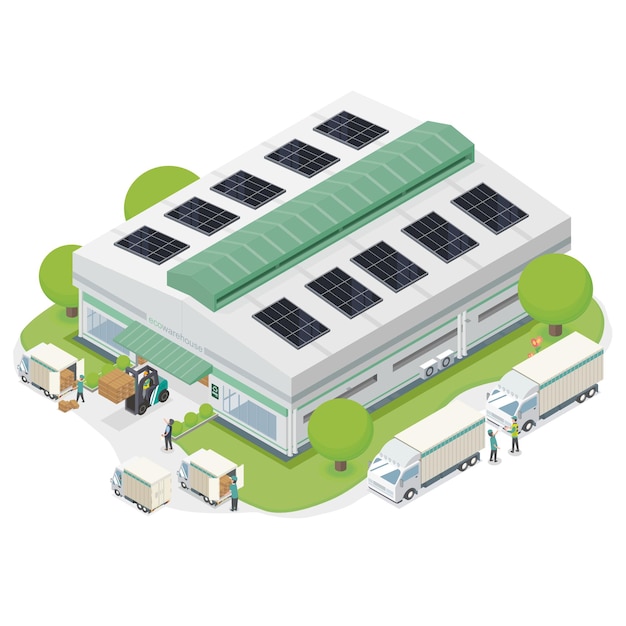 Eco warehouse solar cell isometric