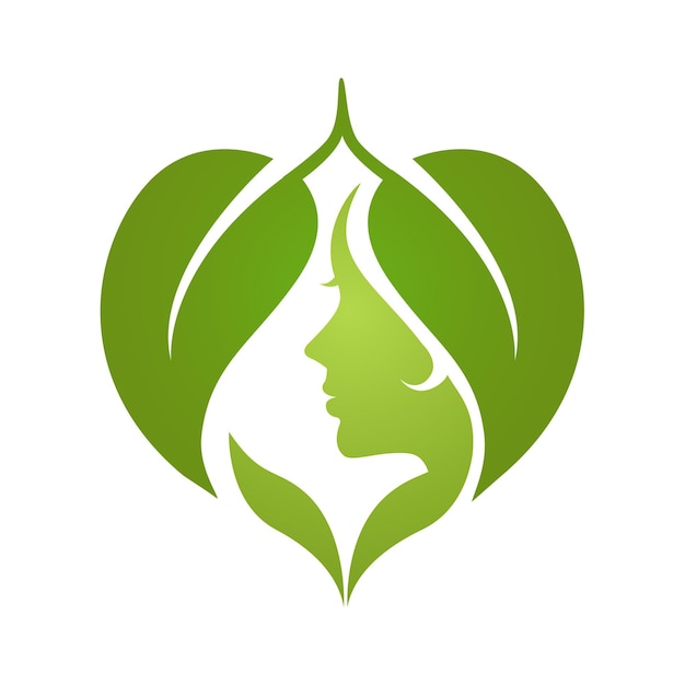 Eco women natural leaf and fashion care logo design template symbol green