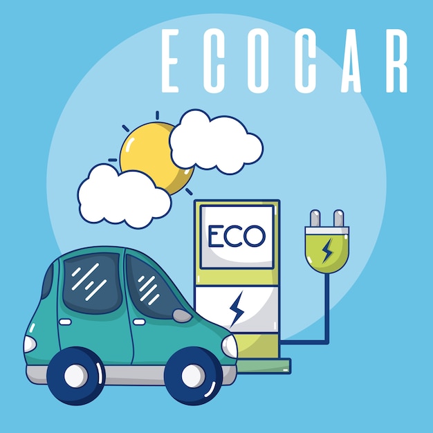 Vector ecocar on electric station