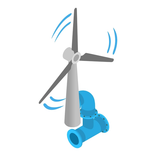 Вектор Изометрический вектор иконы экологической инфраструктуры. современная ветряная мельница и часть трубы. экологичная технология ветроэнергетики.