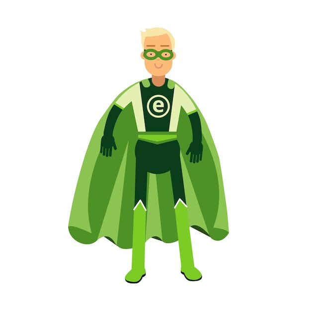 Vector ecological superhero man in green costume, eco concept vector illustration on a white background