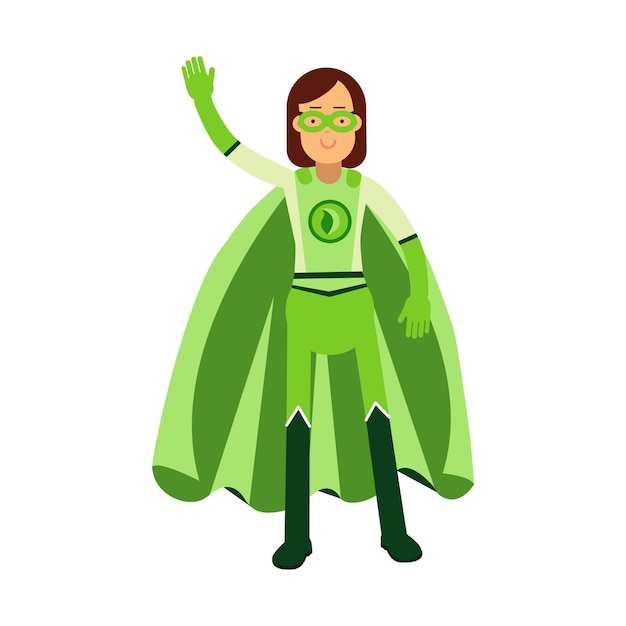 Ecological superhero woman standing and waving his hand, eco concept vector Illustration on a white background