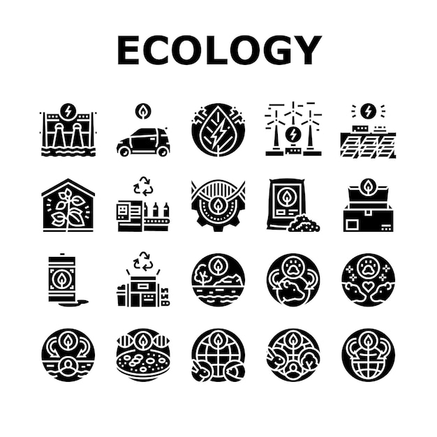 Ecologie Beschermende Technologie Pictogrammen Set Vector