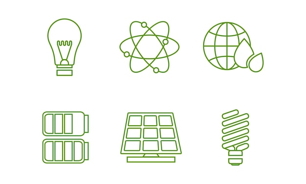 Ecologie en energiebesparing lijn iconen set groene omgeving en recycle tekenen vector illustratie geïsoleerd op een witte achtergrond