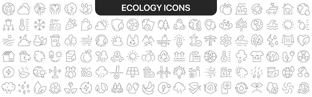 Ecologie iconen collectie in zwart Pictogrammen grote set voor ontwerp Vector lineaire iconen