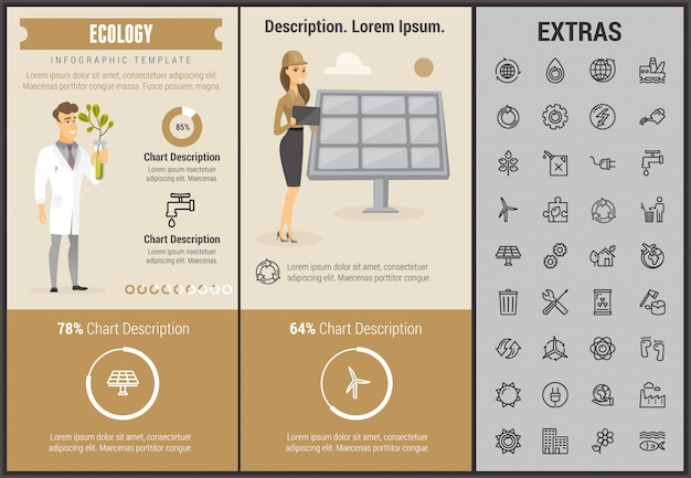 Ecologie infographic sjabloon, elementen en pictogrammen