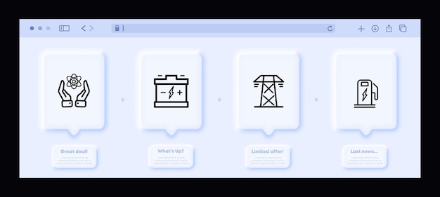 Ecologie ingesteld pictogram Groene energie atomen accumulator toren elektriciteit afval wind station tanken brandstof kerncentrale milieuvriendelijk Neomorfisme stijl Vector lijn pictogram voor Business