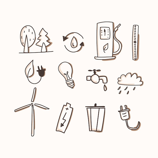 Ecologie van pictogramserie. Hand tekenen