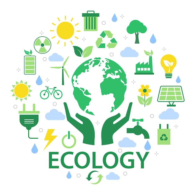 ecologieconcept met natuurlijke elementen milieuhand die de groene wereld ondersteunt, red de aarde