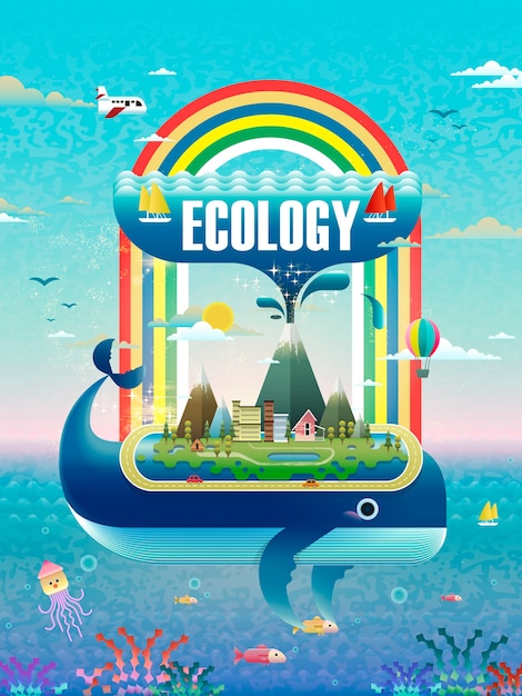 Ecologisch concept, milieu-elementen met walvistuiten