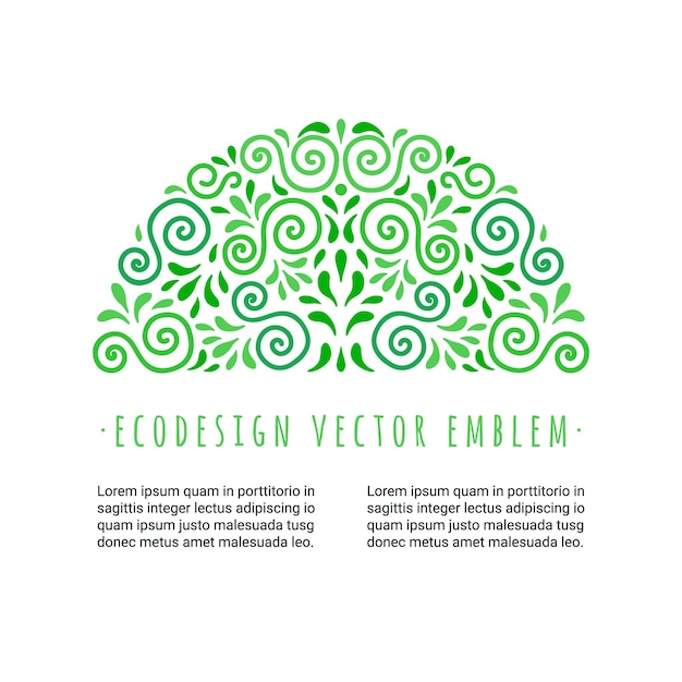 Ecologische stijl bloeien embleem Decoratieve ornamentele halve cirkel gemaakt van groene wervelingen en bladeren