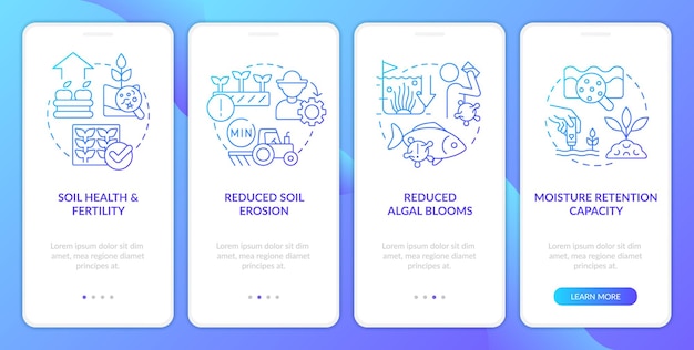 Ecologische voordelen blauwe gradiënt onboarding mobiele app-scherm