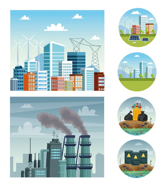 Ecology city and industry pollution scenes