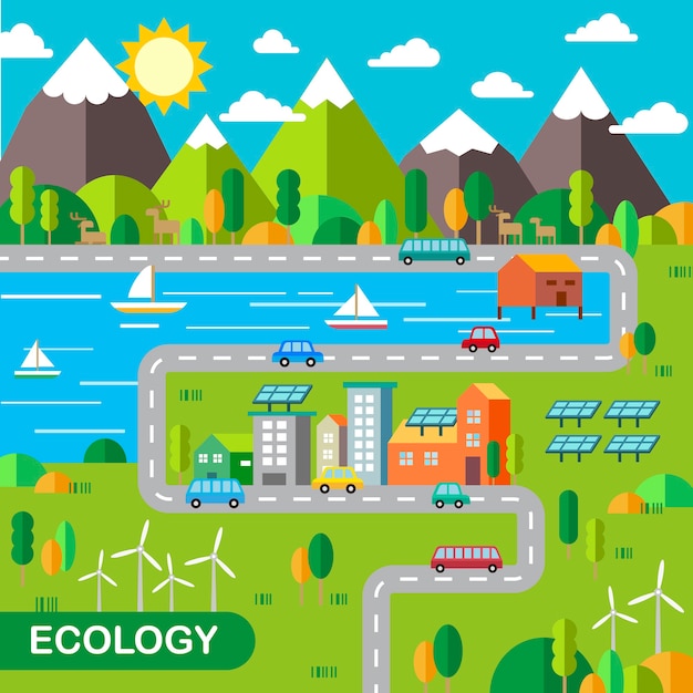 Ecology city scenery concept in flat design