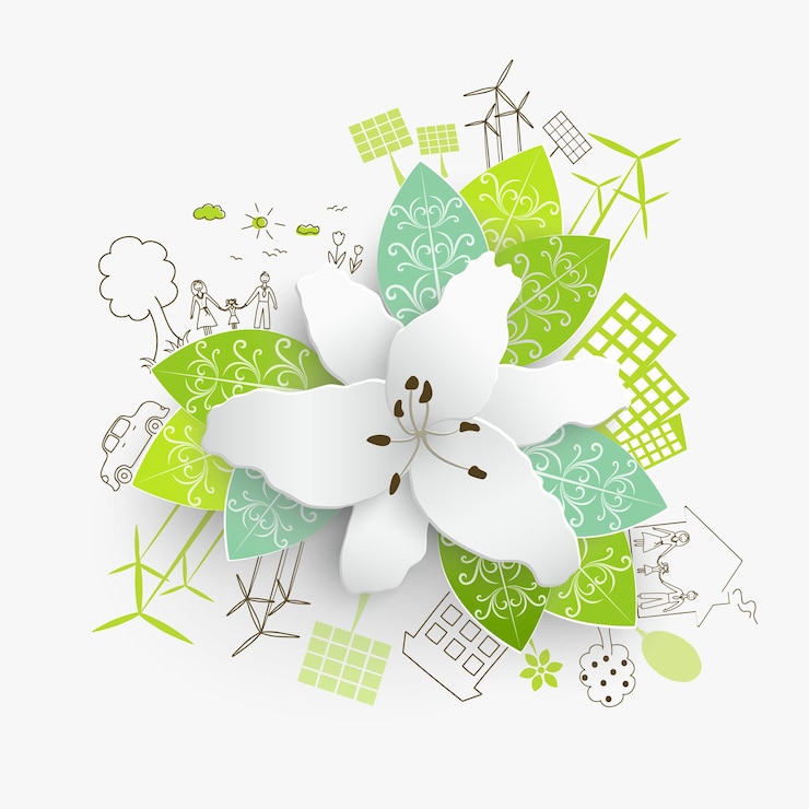 Vector ecology concept environmentally friendly world creative drawing on global environment