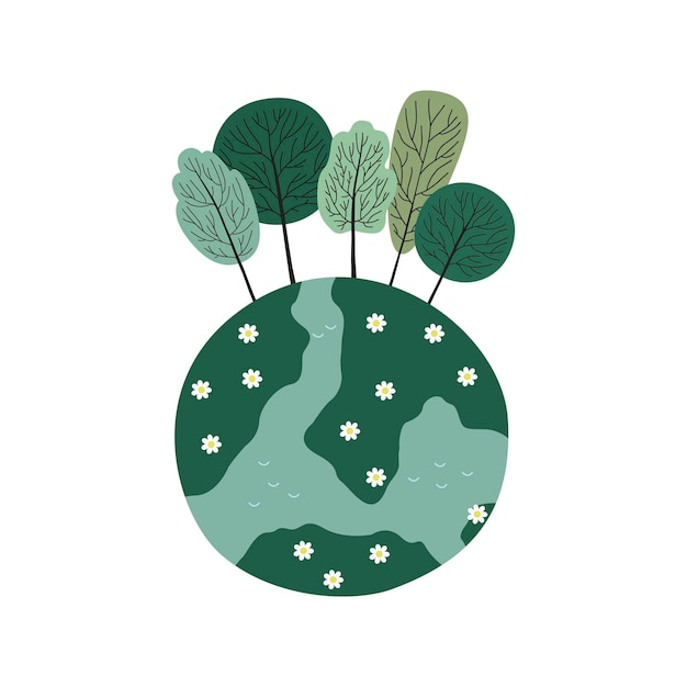 Vector ecology concept with green eco earth and trees vector illustration