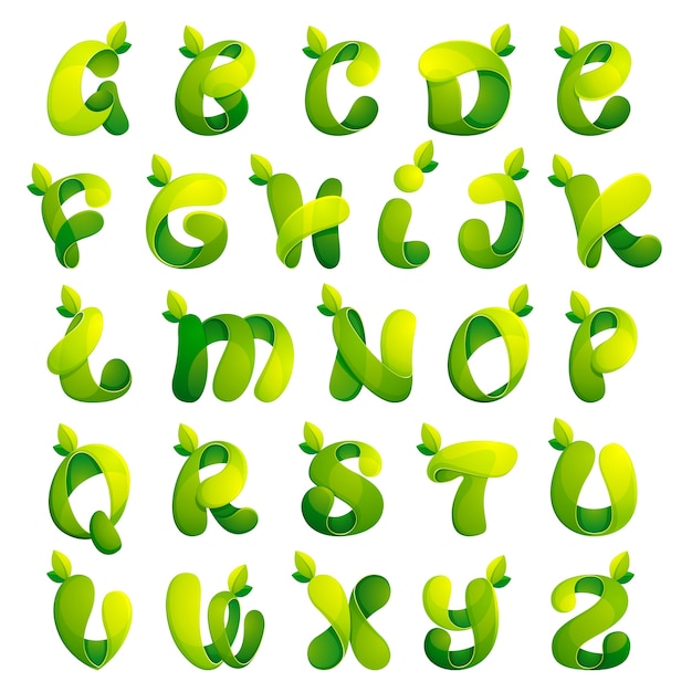 Ecology english alphabet letters with leaves set. Font style