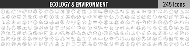 Vettore collezione di icone lineari di ecologia e ambiente