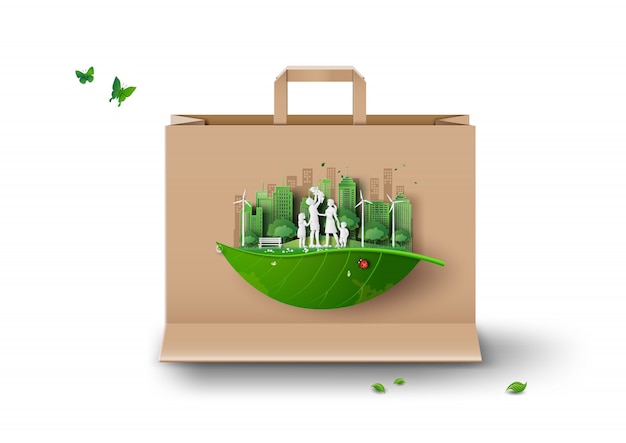 ecology and environment on paper shopping bag