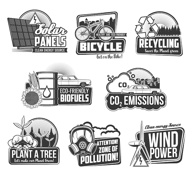 Ecology environment and recycling eco energy icons